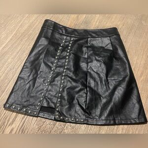 Sleek Black Pleather Studded Mini Skirt, By Kelayasi, Size Medium